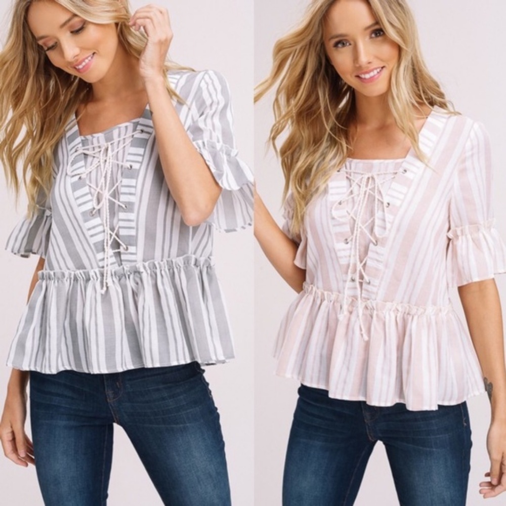 Clearance ๐HP๐ Cute gray peplum lace up top - Picture 1 of 3